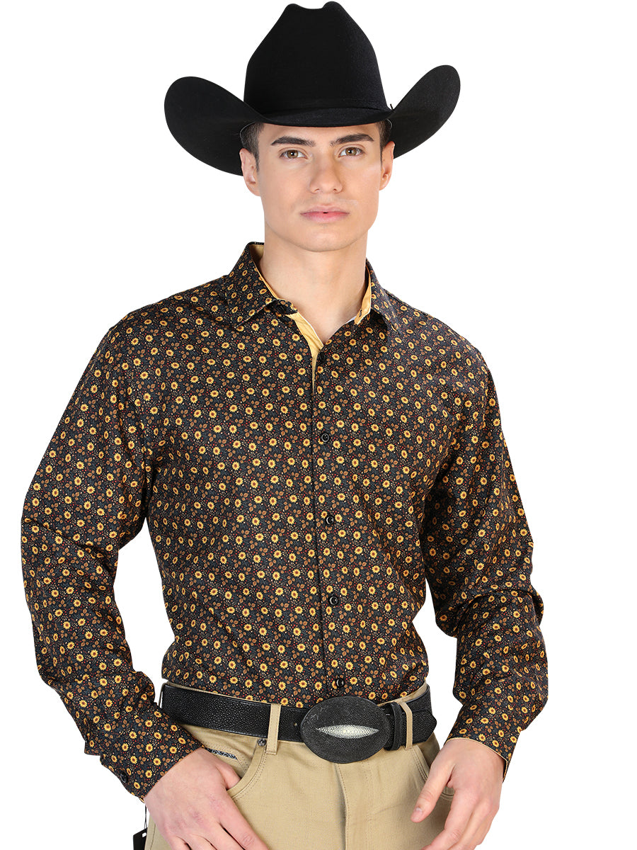 Camisa vaquera informal de manga larga en negro y marrón 126262