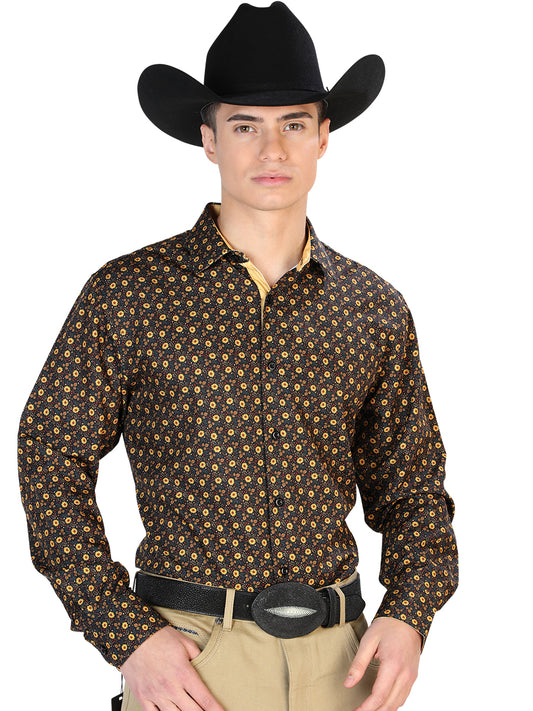 Camisa vaquera informal de manga larga en negro y marrón 126262
