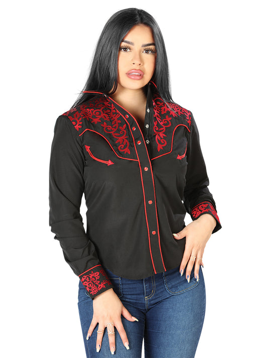 Blusa negra bordada de estilo occidental para mujer 126668