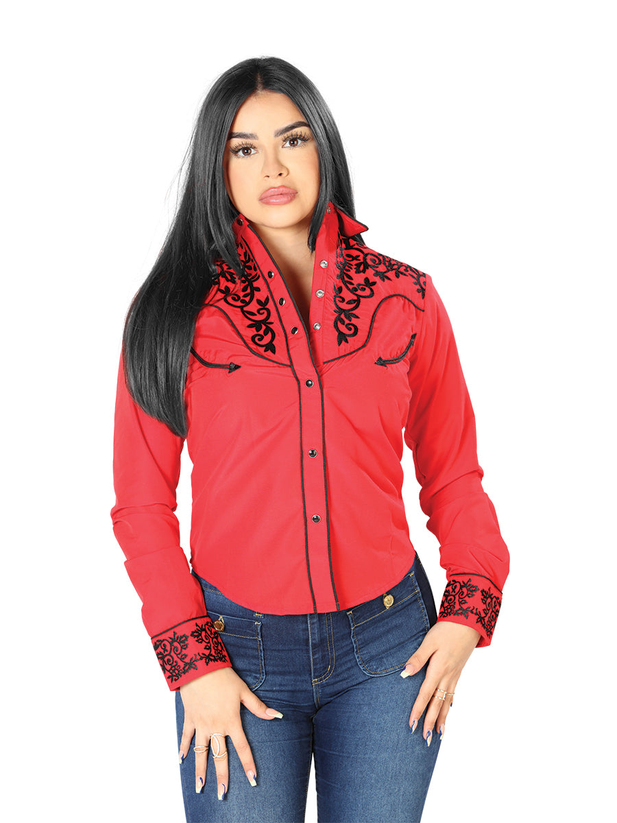 Blusa roja bordada de estilo occidental para mujer 126670