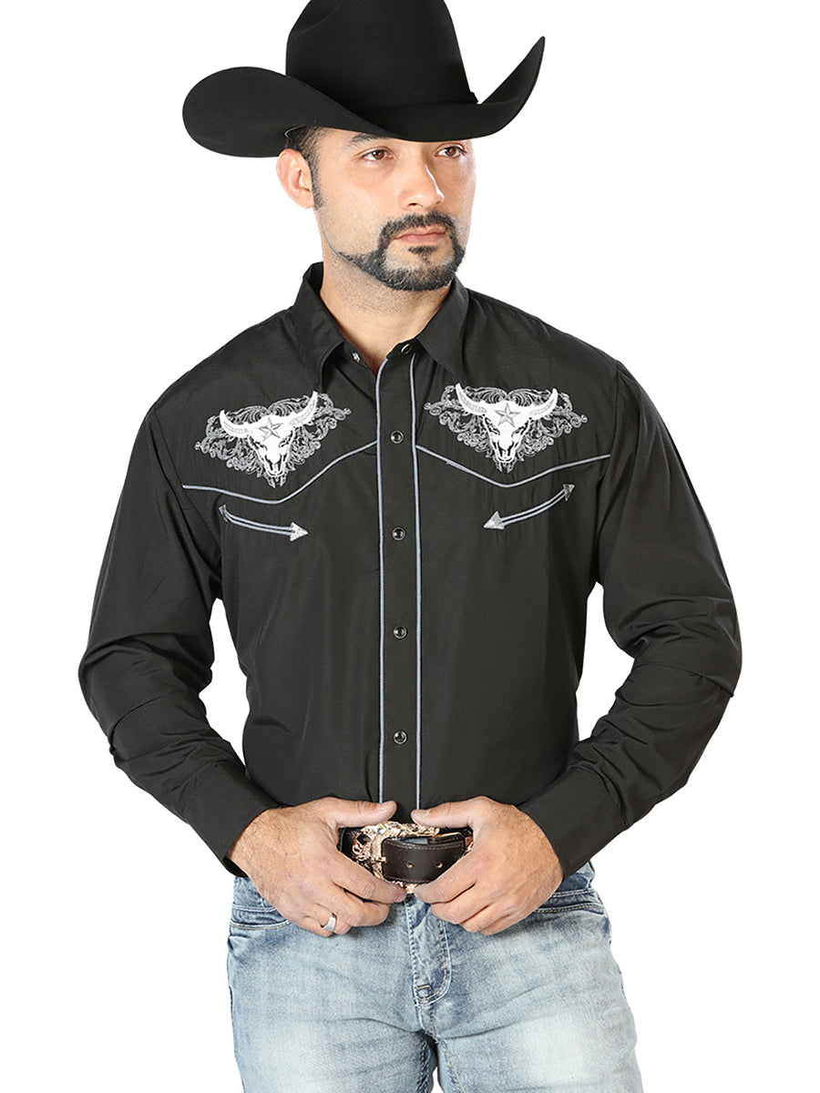 Camisa Bordada El Señor de los Cielos Negro/blanco 126676