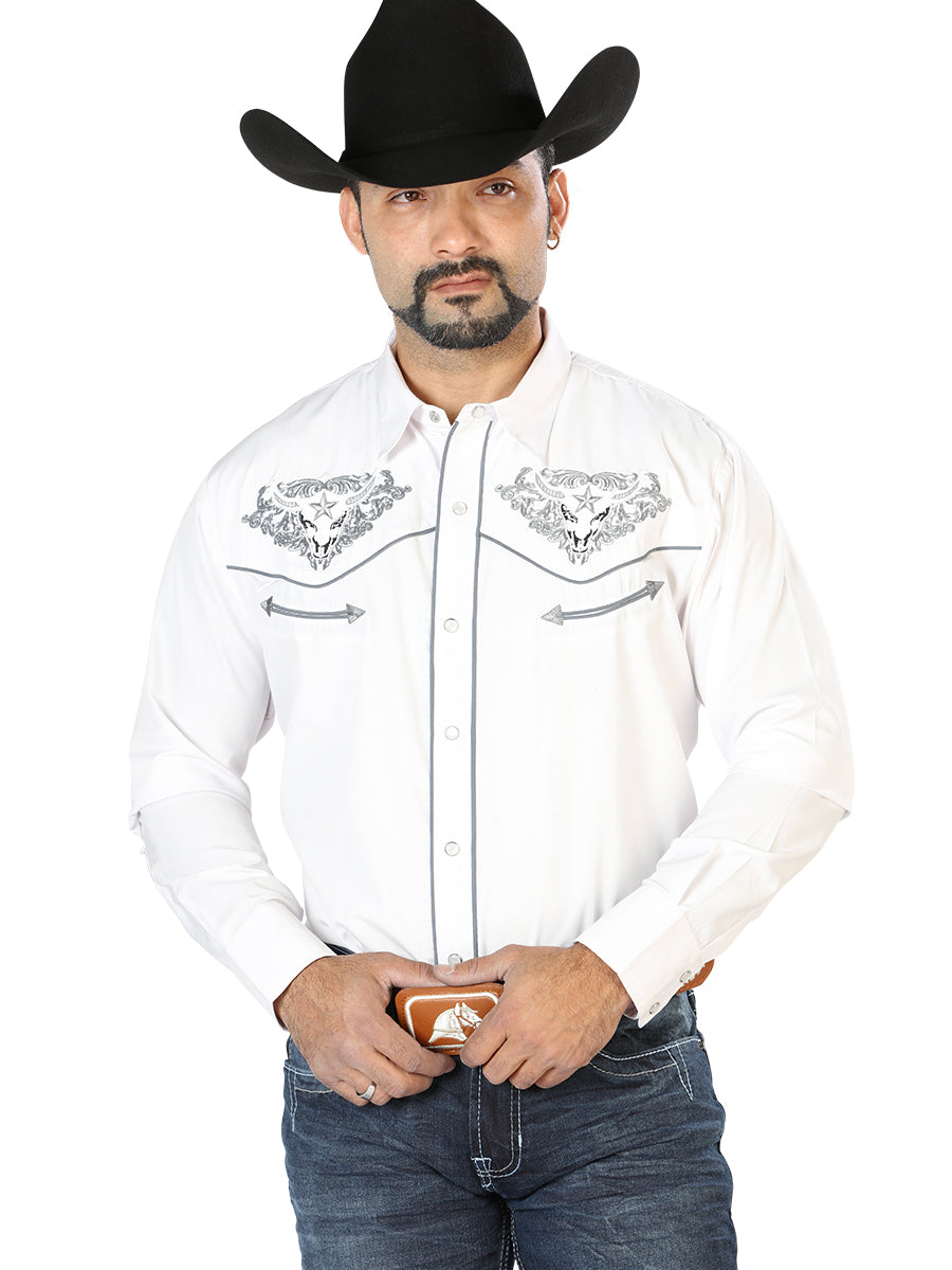 Camisa Bordada El Señor de los Cielos Blanco/Gris 126677