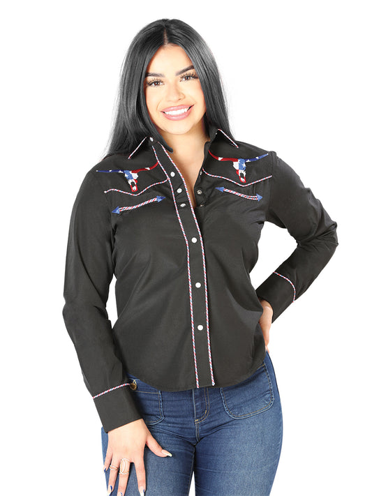 Blusa negra bordada de estilo occidental para mujer 126680