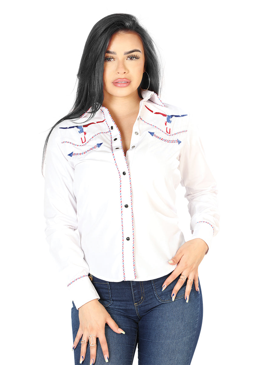 Blusa blanca bordada de estilo occidental para mujer 126681