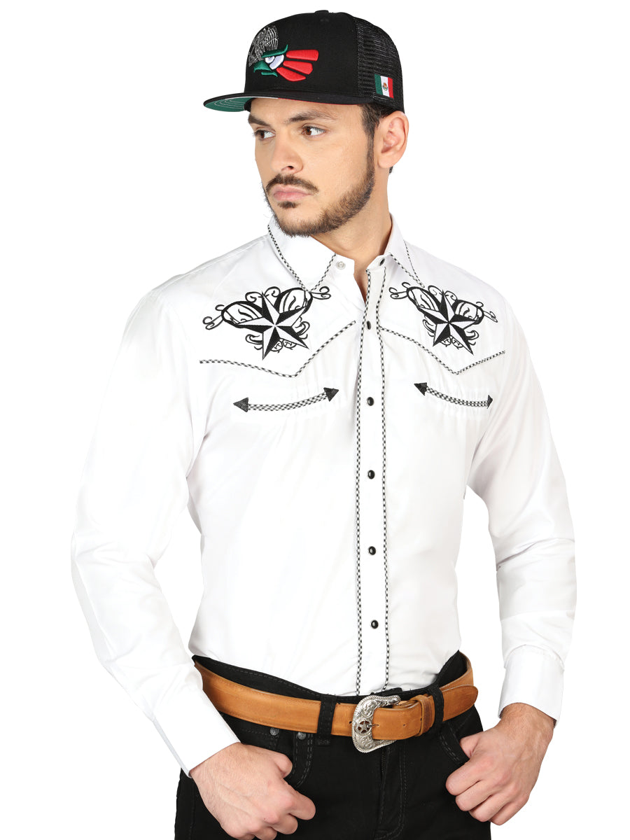 Camisa vaquera bordada El General, blanca/negra 126683