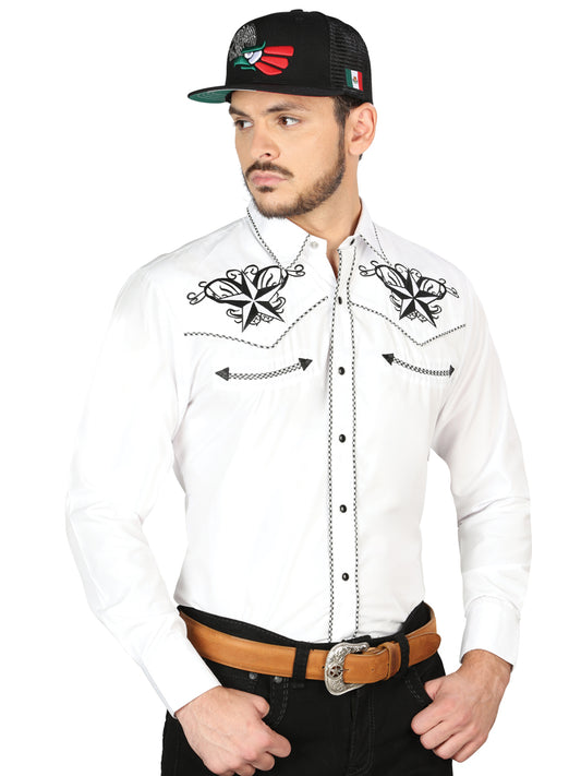 Camisa vaquera bordada El General, blanca/negra 126683