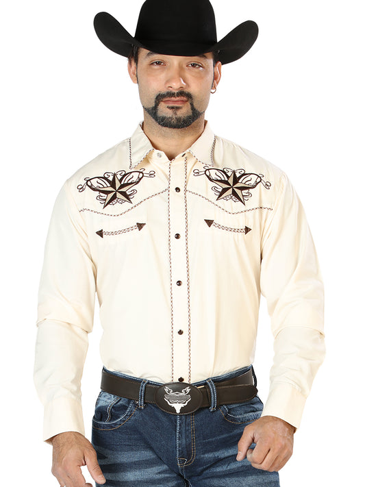 Camisa vaquera bordada El General, beige/negra 126684