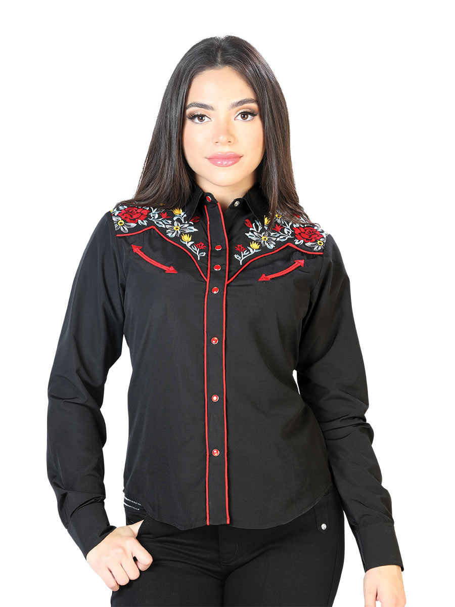 Blusa negra bordada estilo occidental para mujer 126685