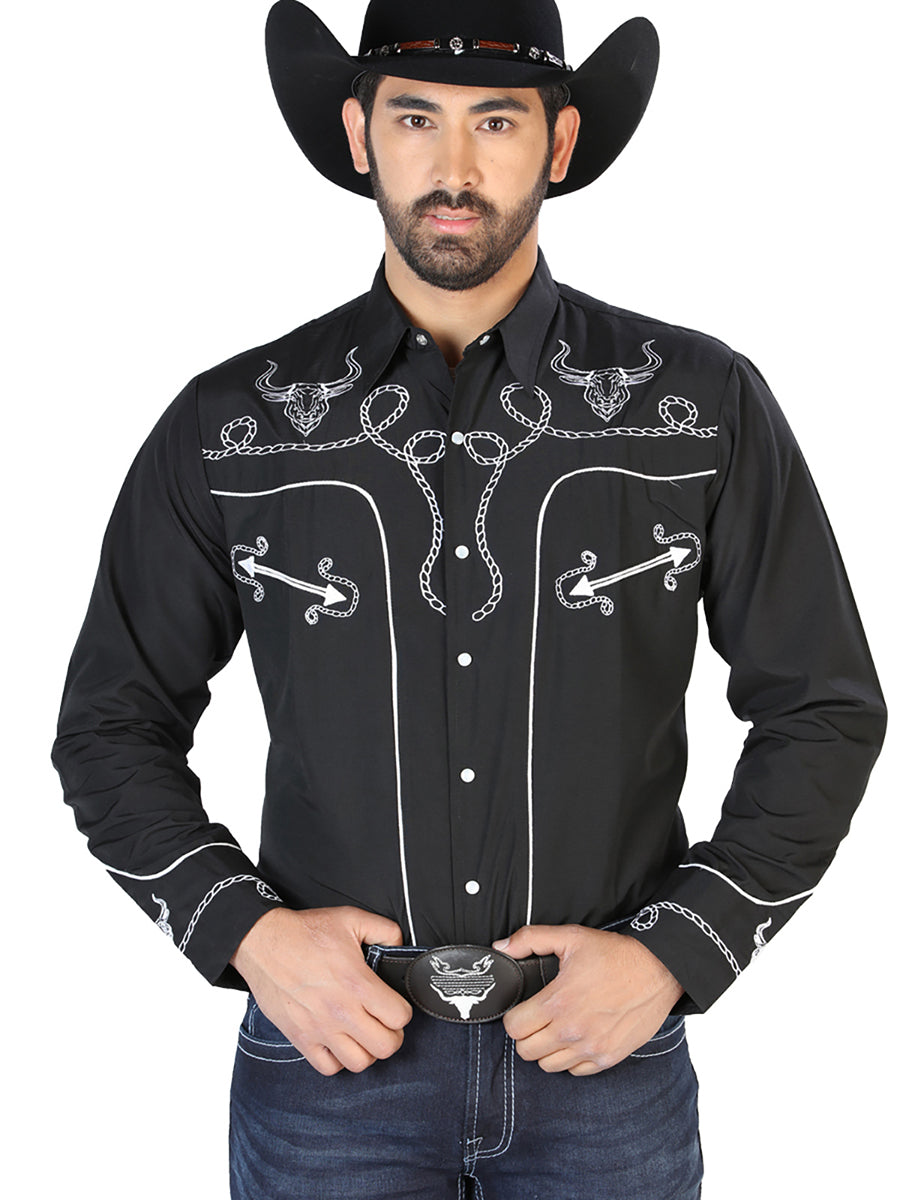 Camisa Bordada El Señor de los Cielos Negro/Blanco 126711