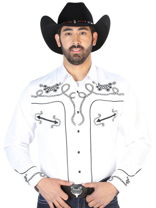 Camisa Bordada El Señor de los Cielos Blanco/Negro 126718