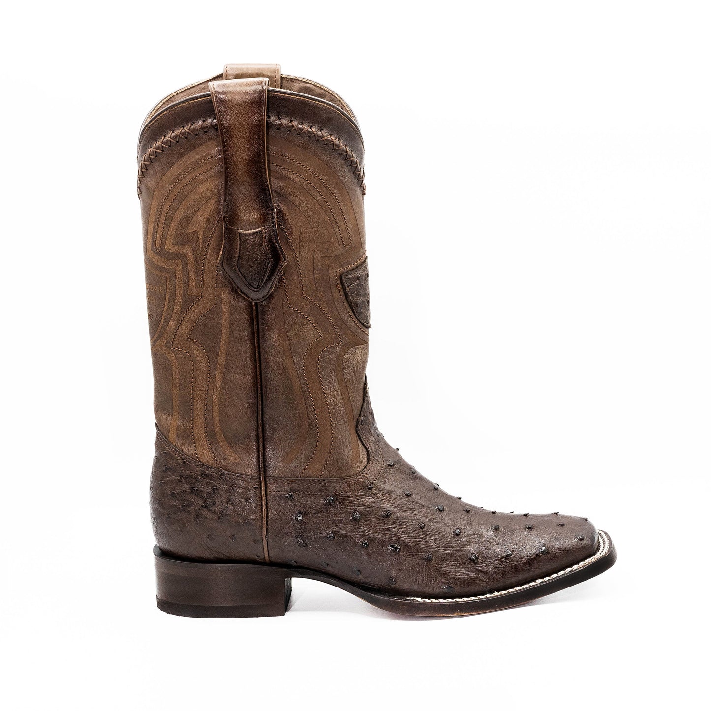 Men's Ostrich Round Toe Boots - Brown