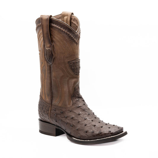 Men's Ostrich Round Toe Boots - Brown