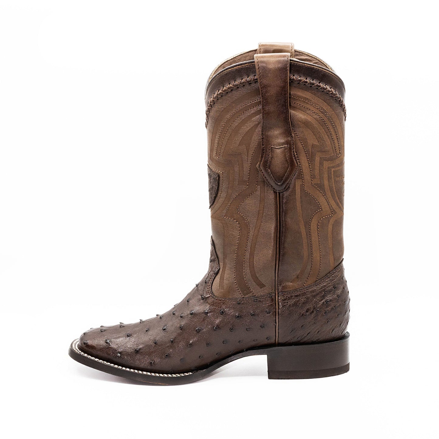 Men's Ostrich Round Toe Boots - Brown