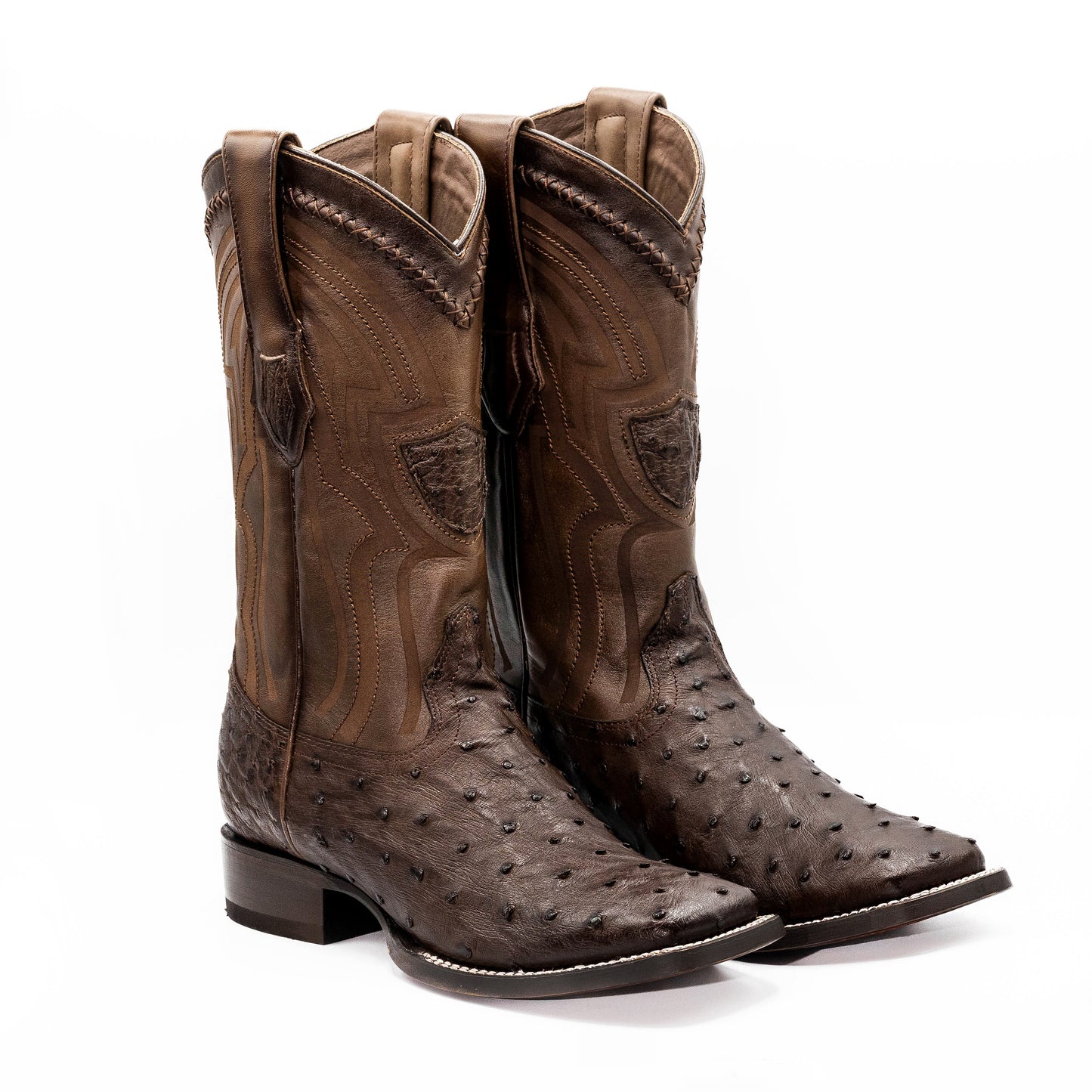 Men's Ostrich Round Toe Boots - Brown