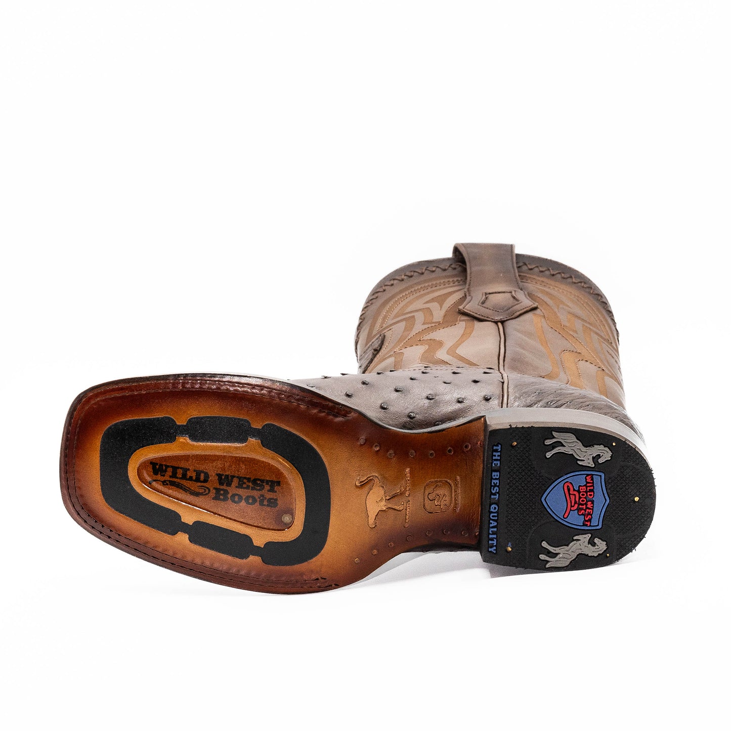 Men's Ostrich Round Toe Boots - Brown