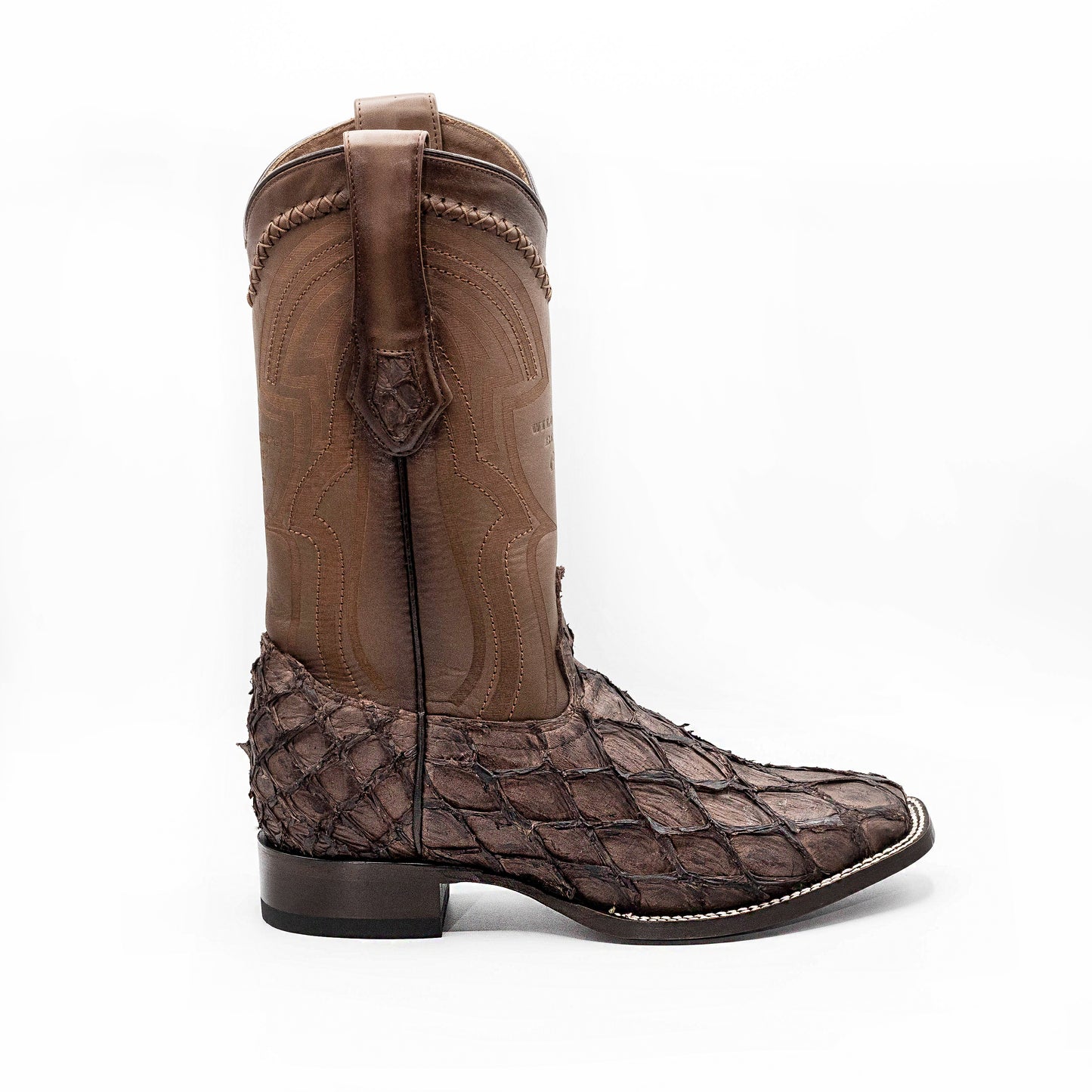 Pirarucu Fish Boots Original Wide Square Rodeo Toe Rustic Brown