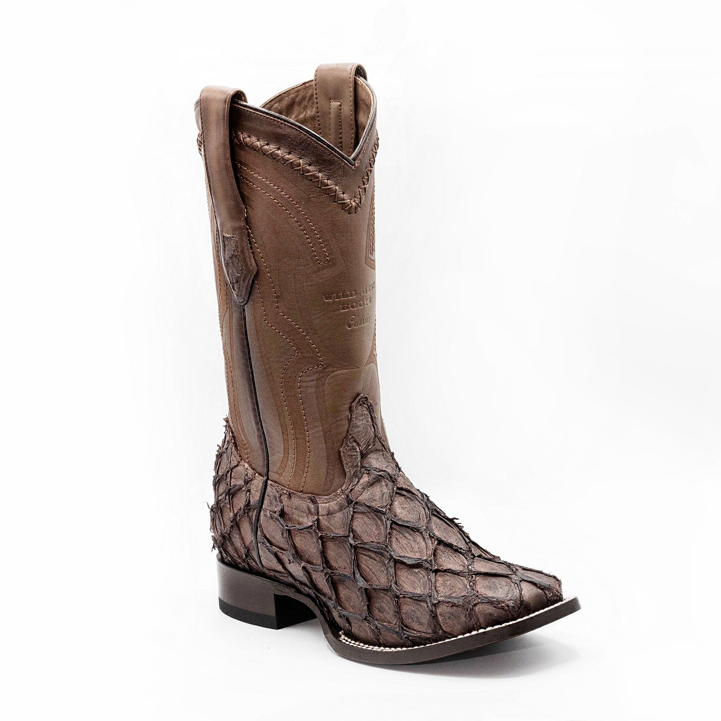 Pirarucu Fish Boots Original Wide Square Rodeo Toe Rustic Brown