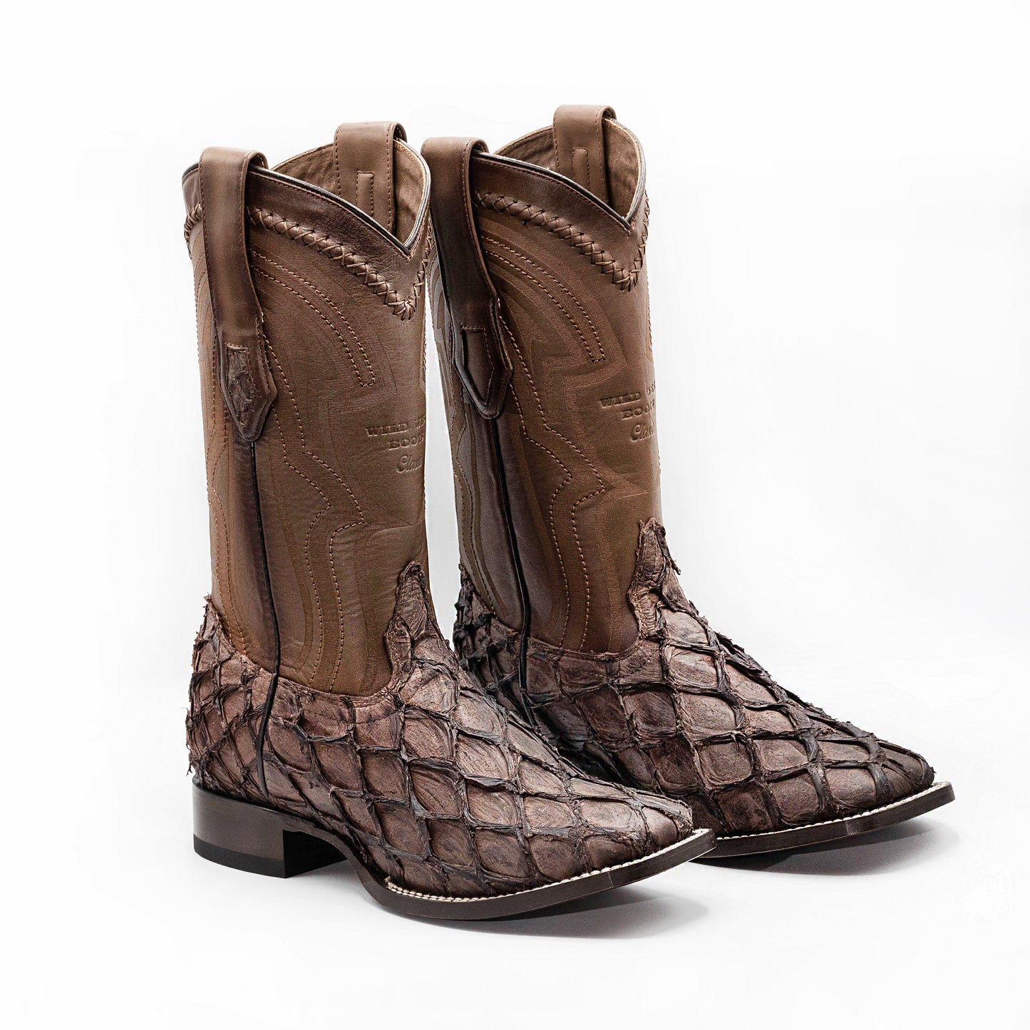 Pirarucu Fish Boots Original Wide Square Rodeo Toe Rustic Brown