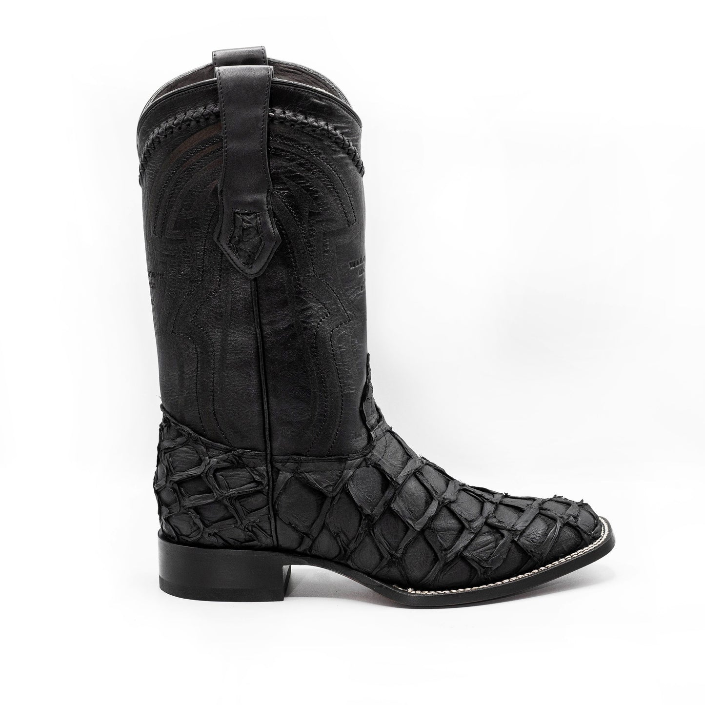 Original Pirarucu Fish Boots Wide Square Toe Matte Black Color