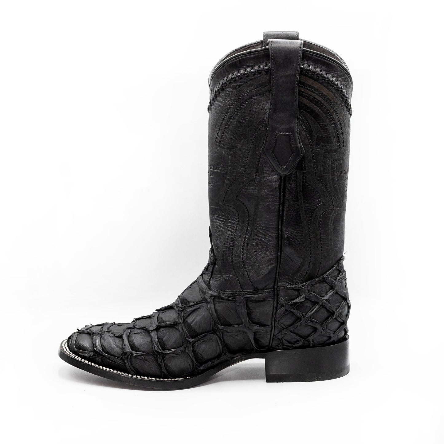 Original Pirarucu Fish Boots Wide Square Toe Matte Black Color