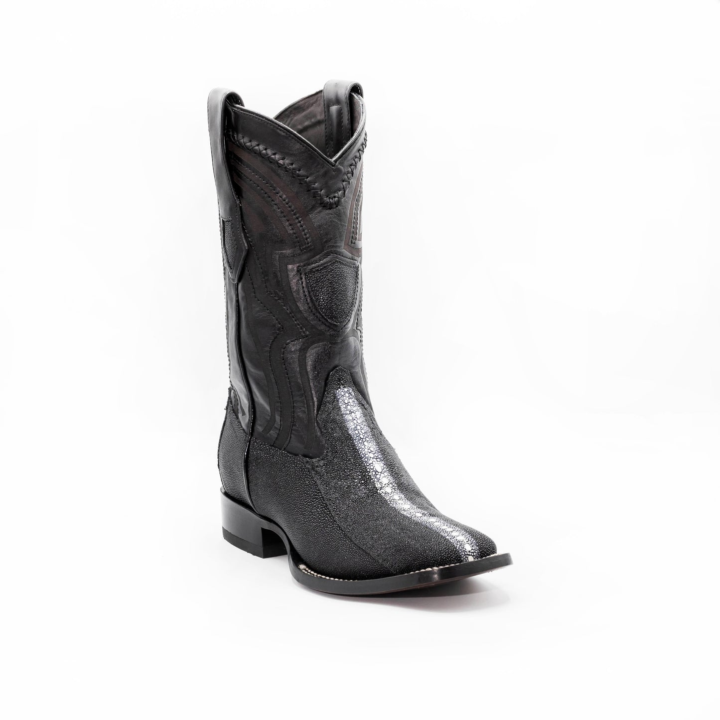 Original Full Pearl Stingray Boots Oval Toe Black Color