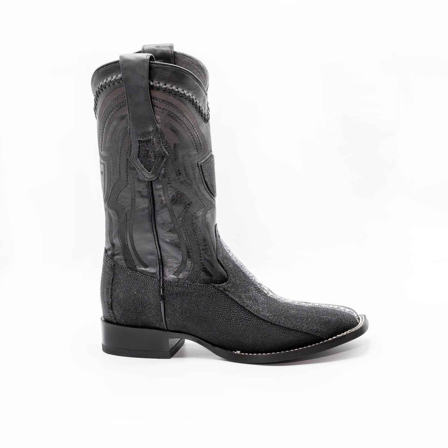 Original Full Pearl Stingray Boots Oval Toe Black Color