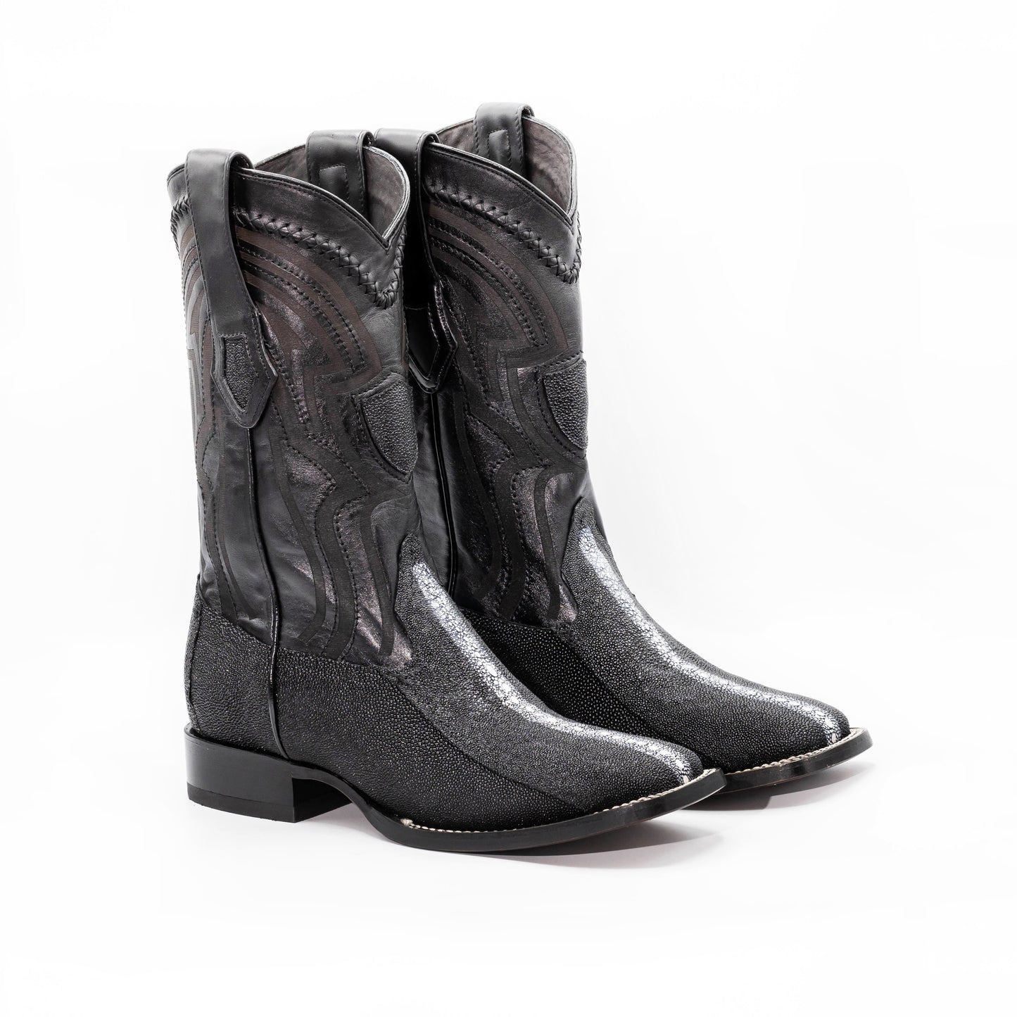 Original Full Pearl Stingray Boots Oval Toe Black Color