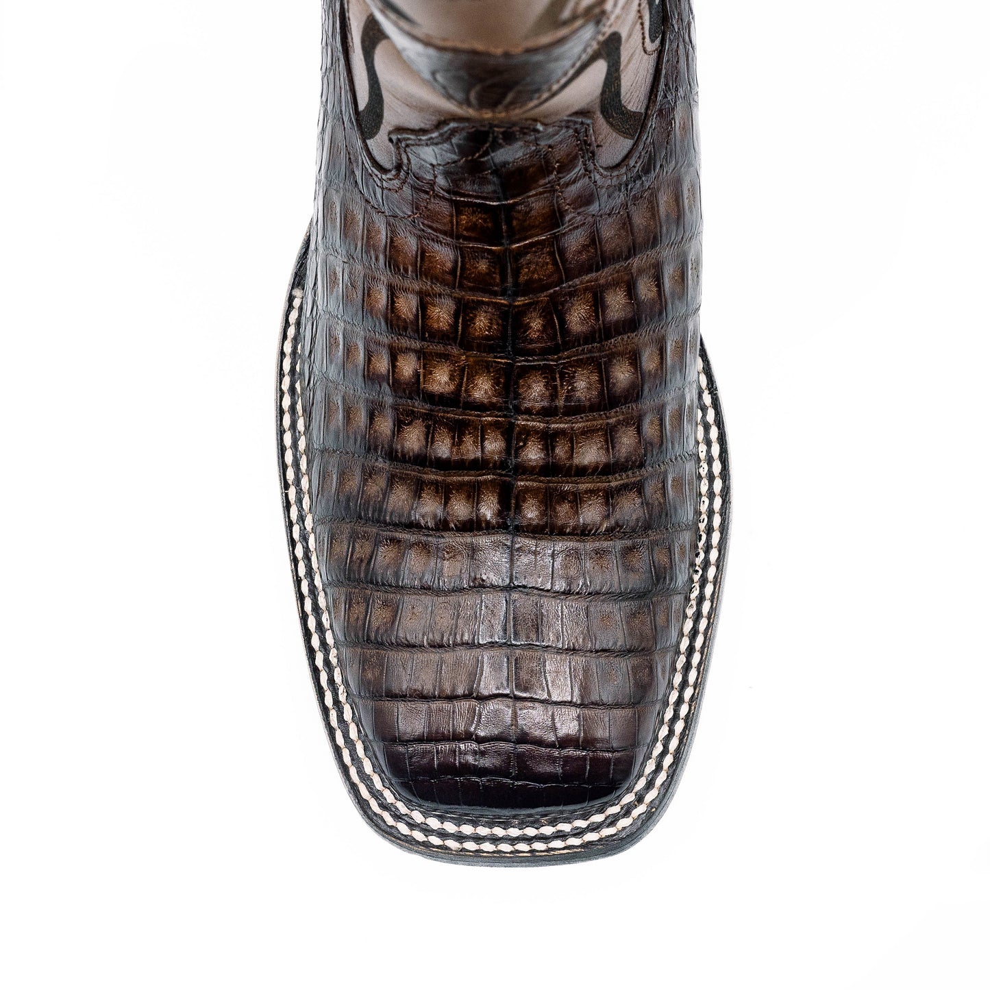 Caiman Crocodile Belly Wide Square Toe Brown Color Boots