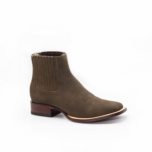 Suede Ankle Boots Square Toe Dark Tobacco