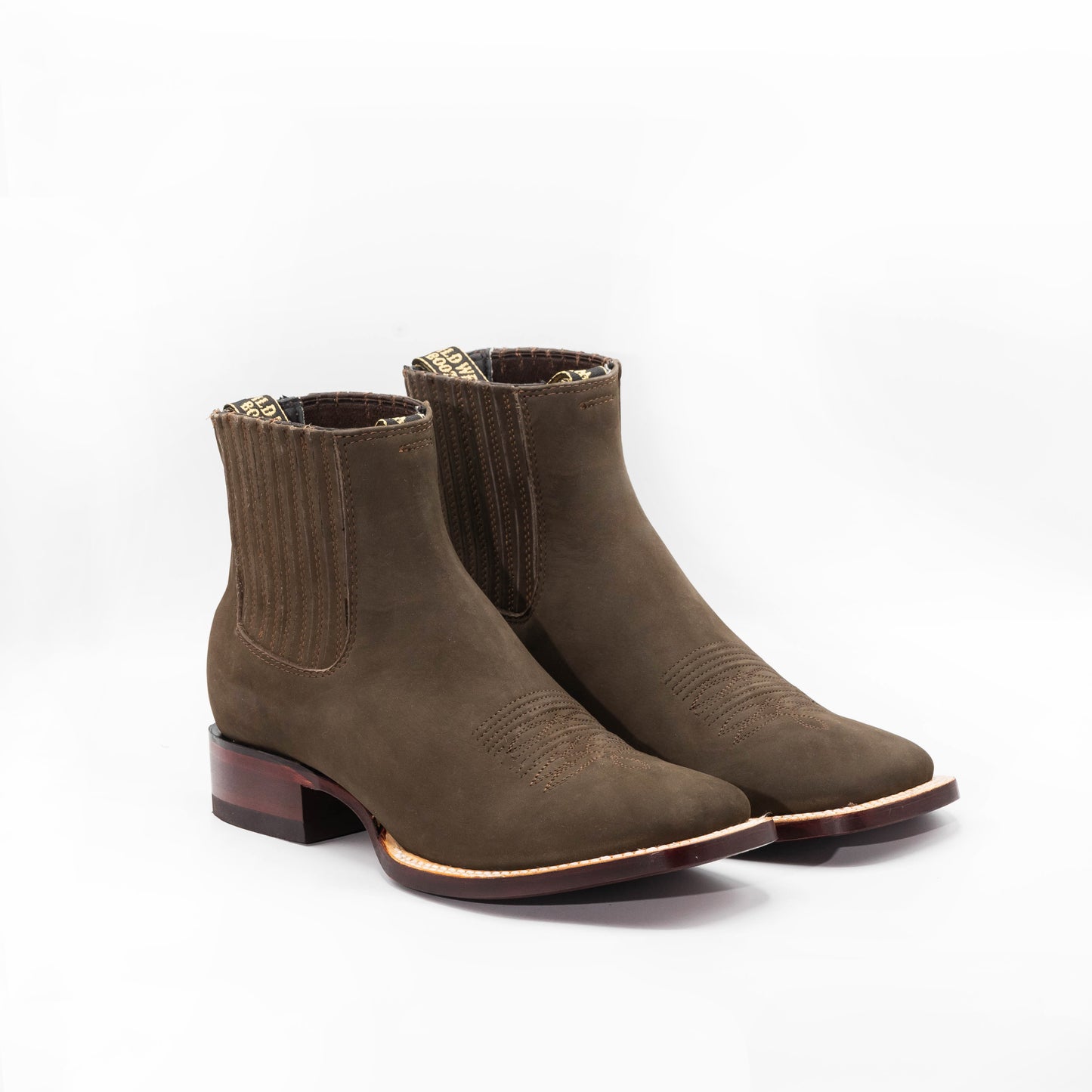 Suede Ankle Boots Square Toe Dark Tobacco