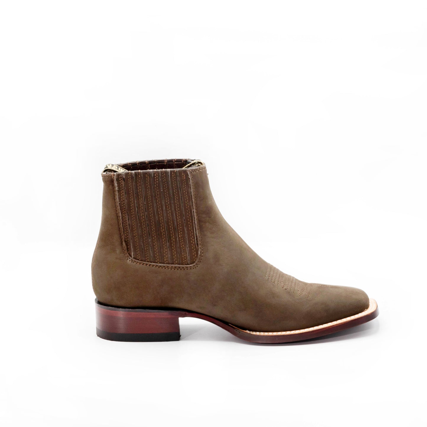 Suede Ankle Boots Square Toe Dark Tobacco