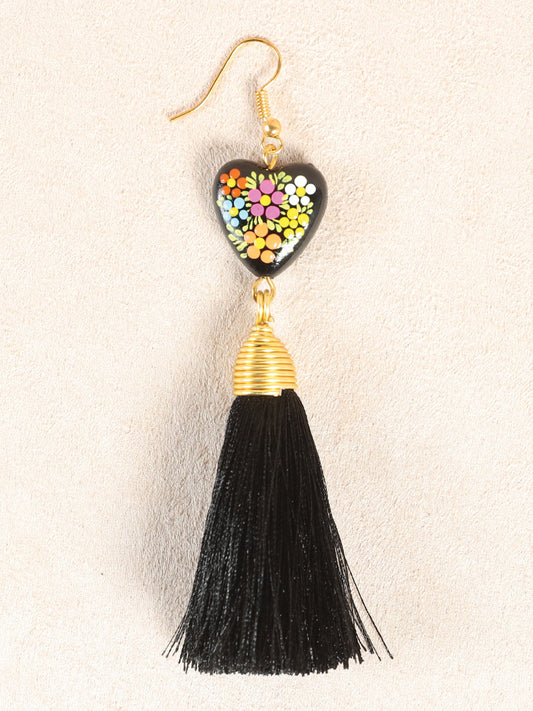 Pendientes artesanales pintados a mano, negros 602165