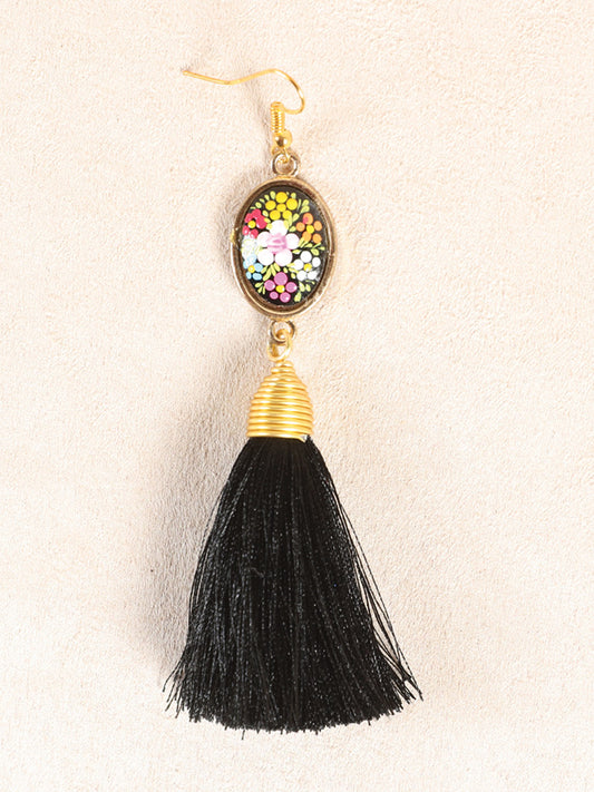 Pendientes artesanales pintados a mano, negros 602168