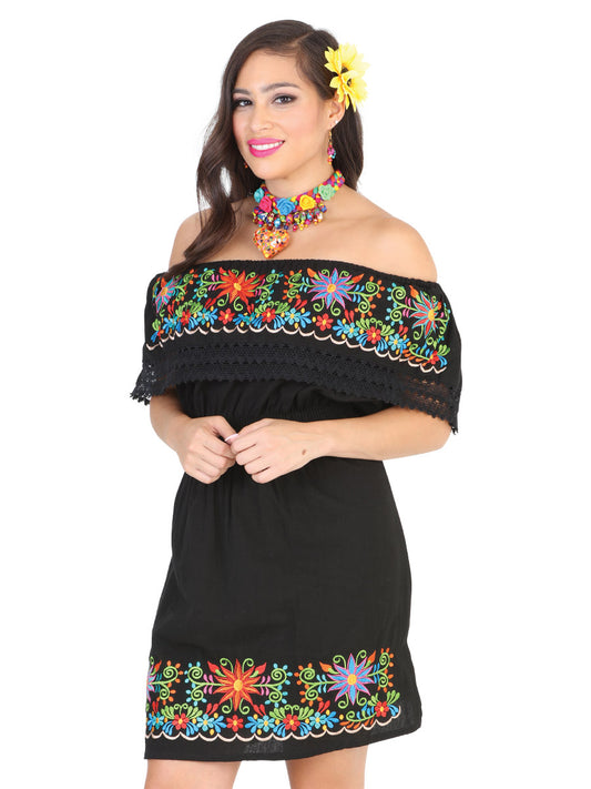 Vestido bordado artesanal 100% algodón negro 602218