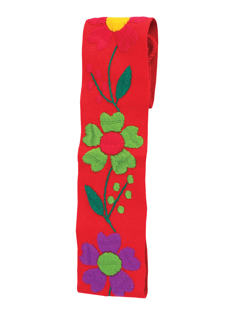 Cinturón artesanal bordado con motivos florales, 100% acrílico, rojo, 602262