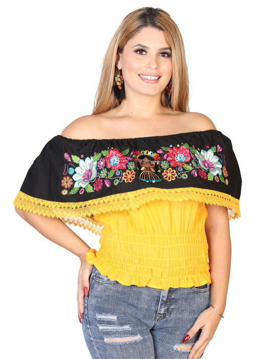 Blusa bordada artesanalmente, 100% algodón, amarilla, 602450