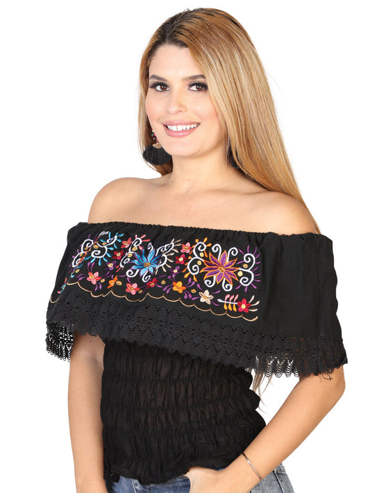 Blusa bordada artesanalmente, 100% algodón, negra, 602458