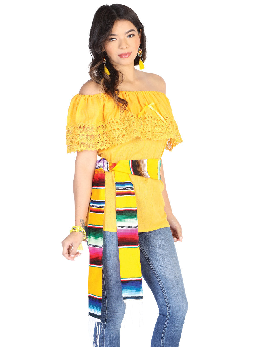Blusa artesanal mexicana 50% algodón, 50% poliéster, amarilla 602529