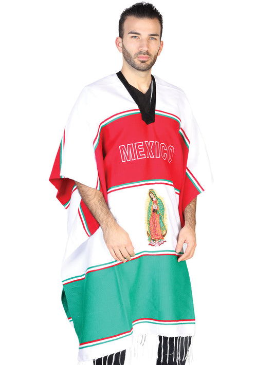 Poncho mexicano artesanal 100% acrílico tricolor 602561
