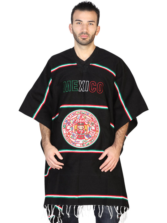 Poncho mexicano artesanal 100% acrílico negro 602562
