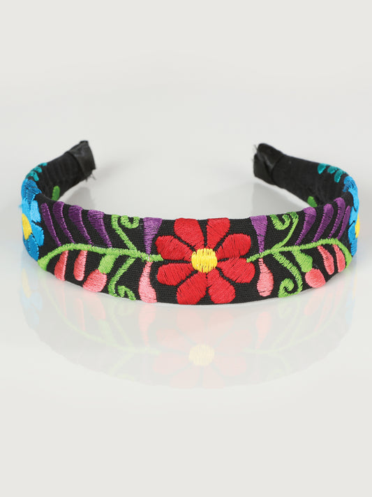 Diadema bordada artesanalmente, 100% algodón, negra, 602694