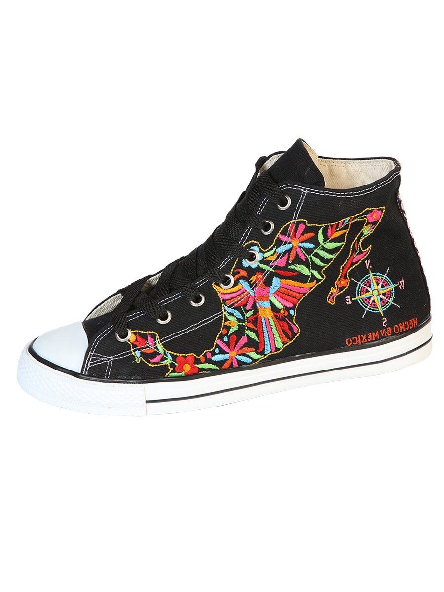 Zapatillas bordadas artesanalmente en lona textil negra 602780