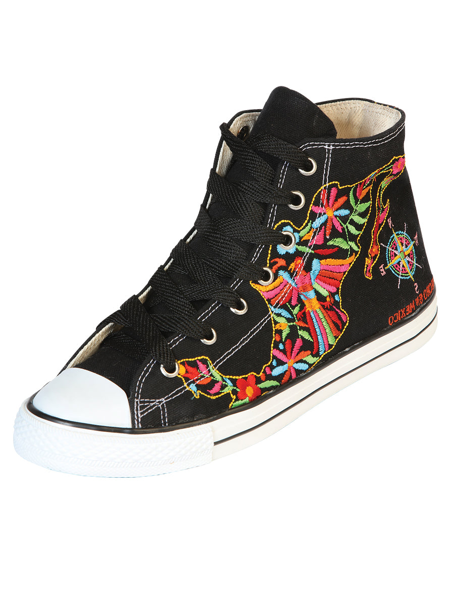 Zapatillas bordadas artesanalmente en lona textil negra 602780