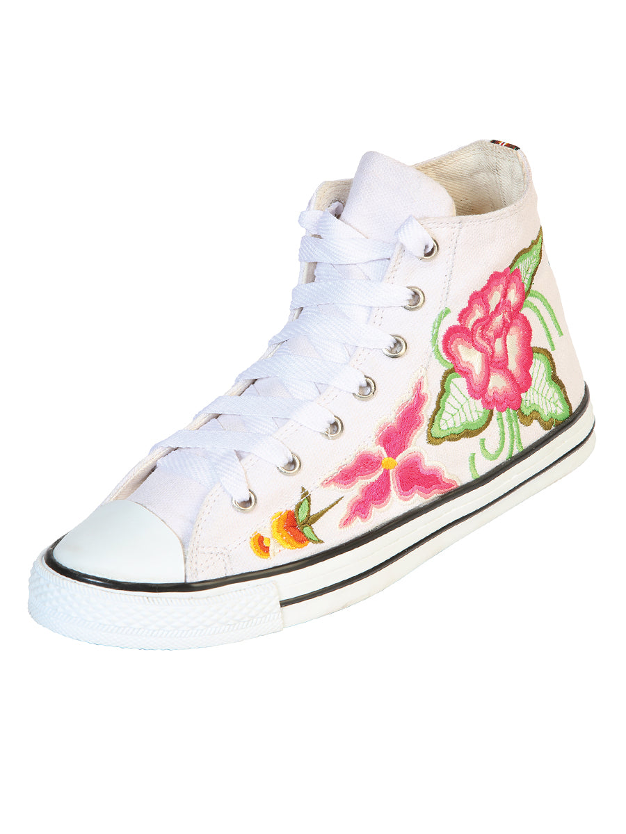Zapatillas bordadas artesanalmente en lona textil blanca 602781
