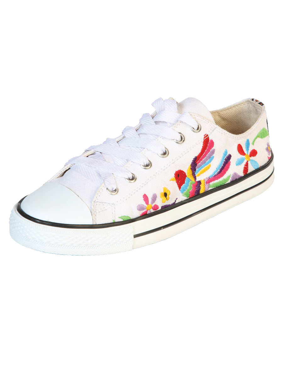 Zapatillas bordadas artesanalmente en lona textil blanca 602782
