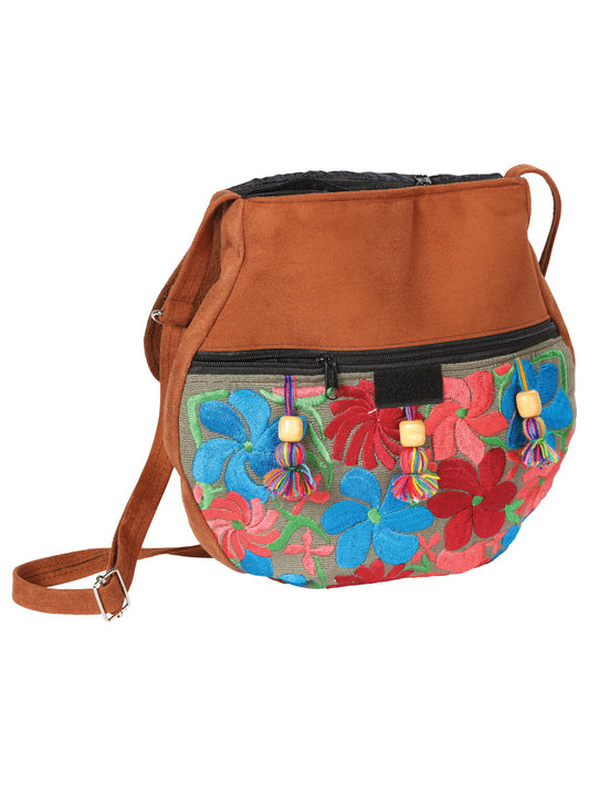 Bolso de mano artesanal bordado de ante multicolor 602916