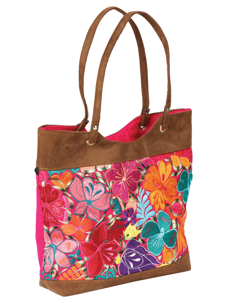 Bolso de mano artesanal bordado de ante multicolor 602922