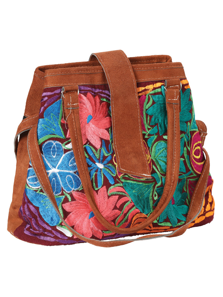 Bolso de mano artesanal bordado de ante multicolor 602923