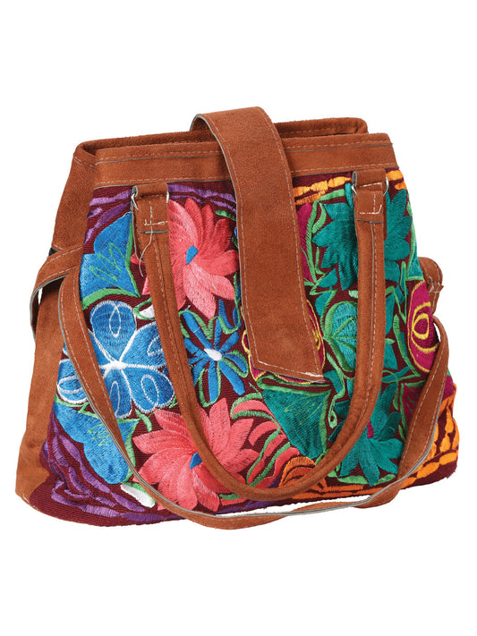 Bolso de mano artesanal bordado de ante multicolor 602923