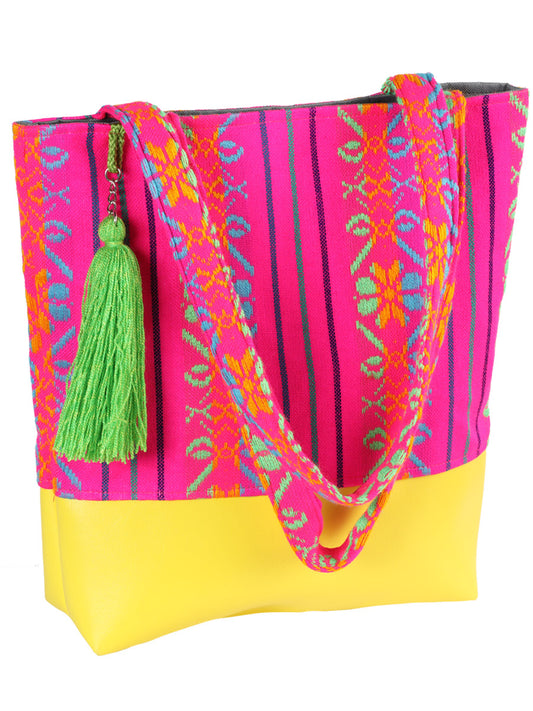 Bolso artesanal mexicano 100% poliéster rosa 603008